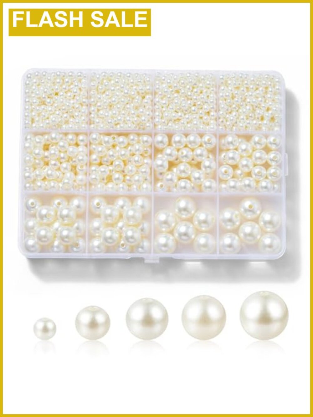 1200 Pc Acrylic Pearl Beads Jewelry Making Kit 5 Sizes Round Hole Beads DIY